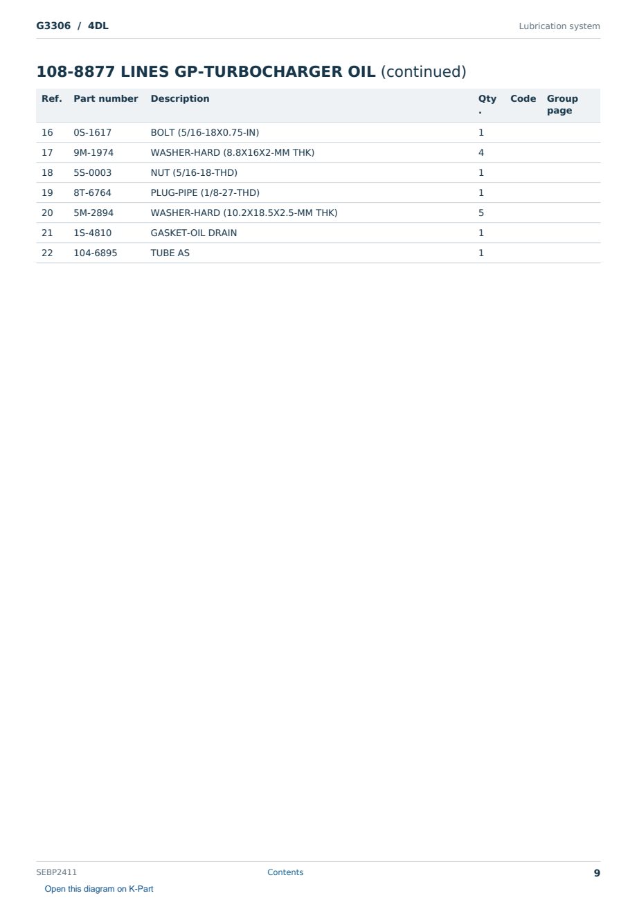 Caterpillar G3306 S/N 4DL Partsbook SEBP2411 (English) - sample page 9 of 10 Caterpillar G3306 S/N 4DL Partsbook SEBP2411 (English) - sample page 9 of 10