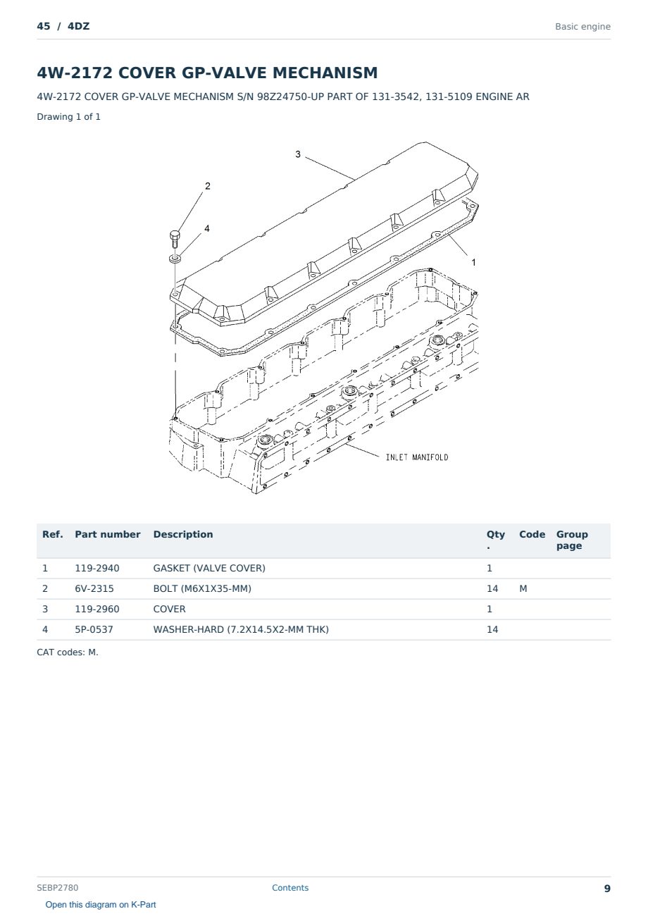 Caterpillar 45 S/N 4DZ Partsbook SEBP2780 (English) - sample page 9 of 10 Caterpillar 45 S/N 4DZ Partsbook SEBP2780 (English) - sample page 9 of 10