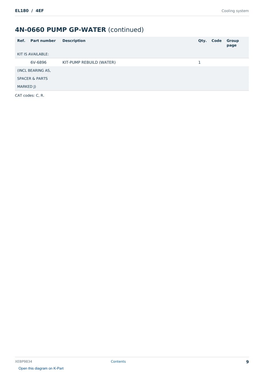 Caterpillar EL180 S/N 4EF Partsbook XEBP9834 (English) - sample page 9 of 10 Caterpillar EL180 S/N 4EF Partsbook XEBP9834 (English) - sample page 9 of 10