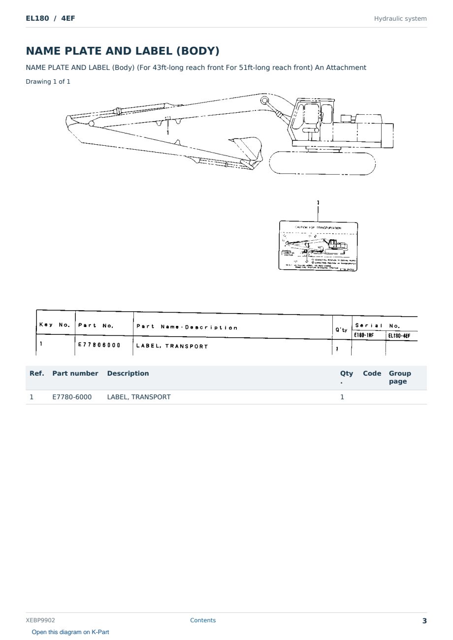 Caterpillar EL180 S/N 4EF Partsbook XEBP9902 (English) - sample page 3 of 10 Caterpillar EL180 S/N 4EF Partsbook XEBP9902 (English) - sample page 3 of 10