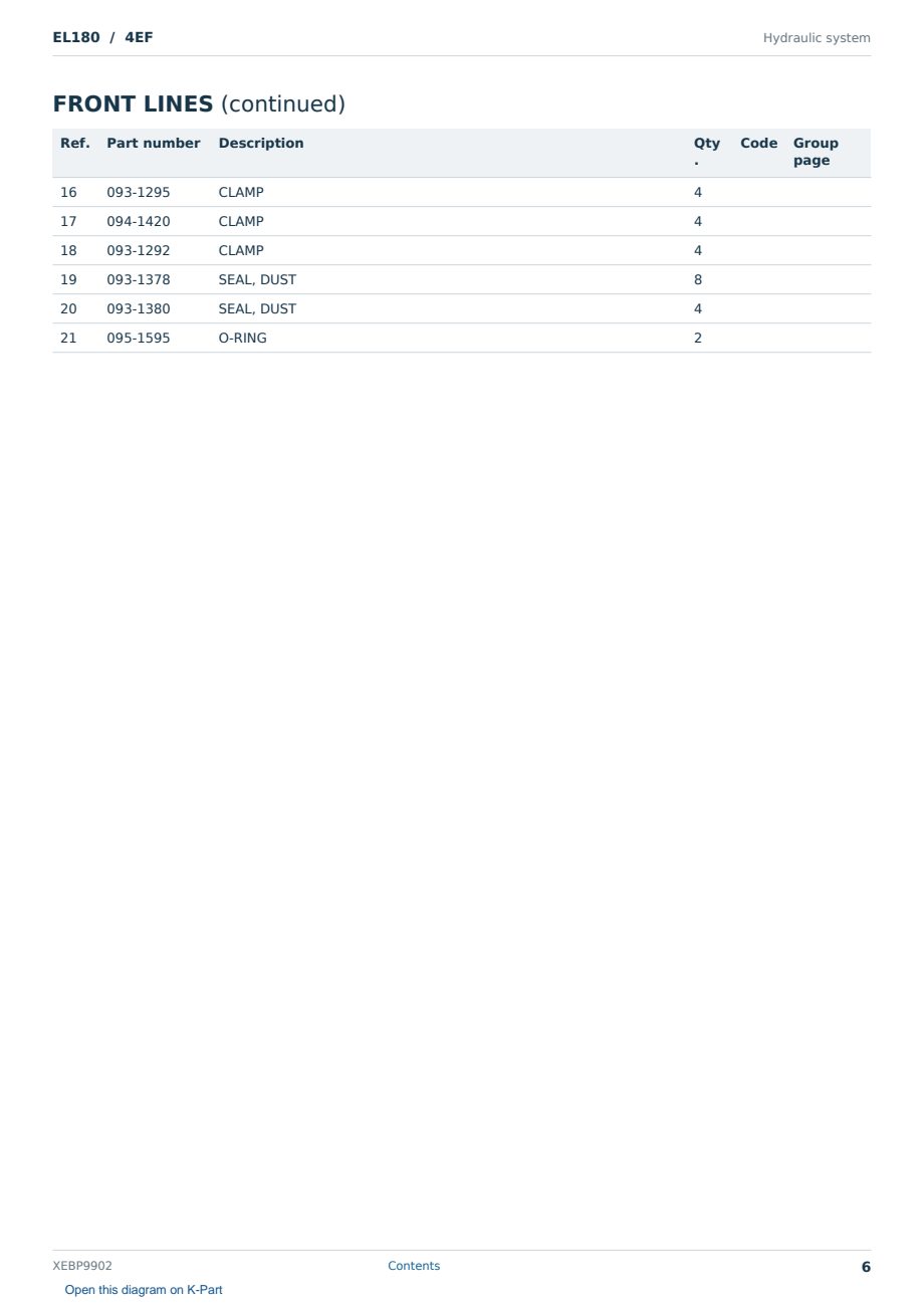 Caterpillar EL180 S/N 4EF Partsbook XEBP9902 (English) - sample page 6 of 10 Caterpillar EL180 S/N 4EF Partsbook XEBP9902 (English) - sample page 6 of 10