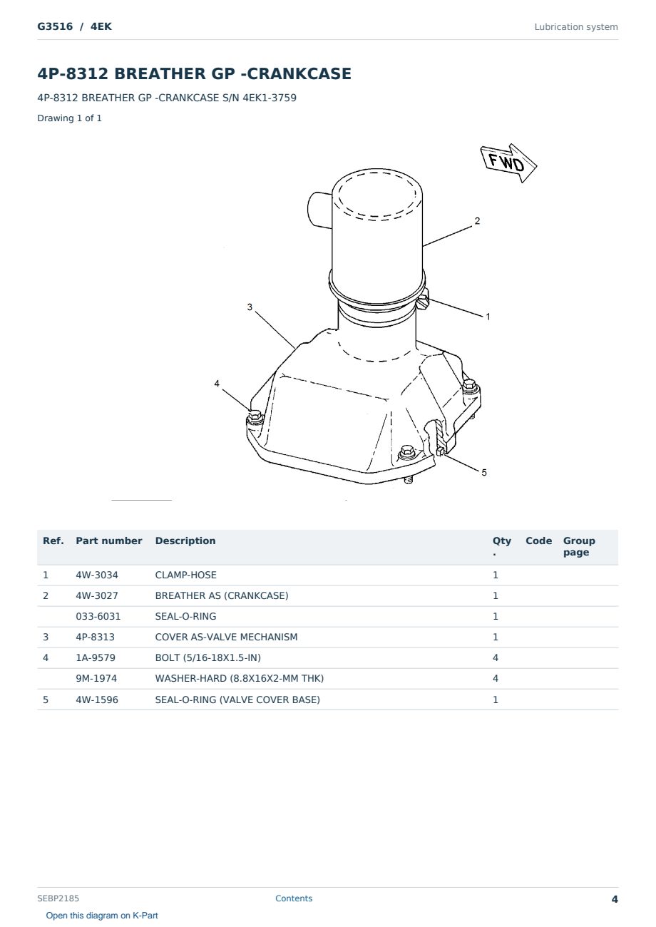 Caterpillar G3516 S/N 4EK Partsbook SEBP2185 (English) - sample page 4 of 10 Caterpillar G3516 S/N 4EK Partsbook SEBP2185 (English) - sample page 4 of 10