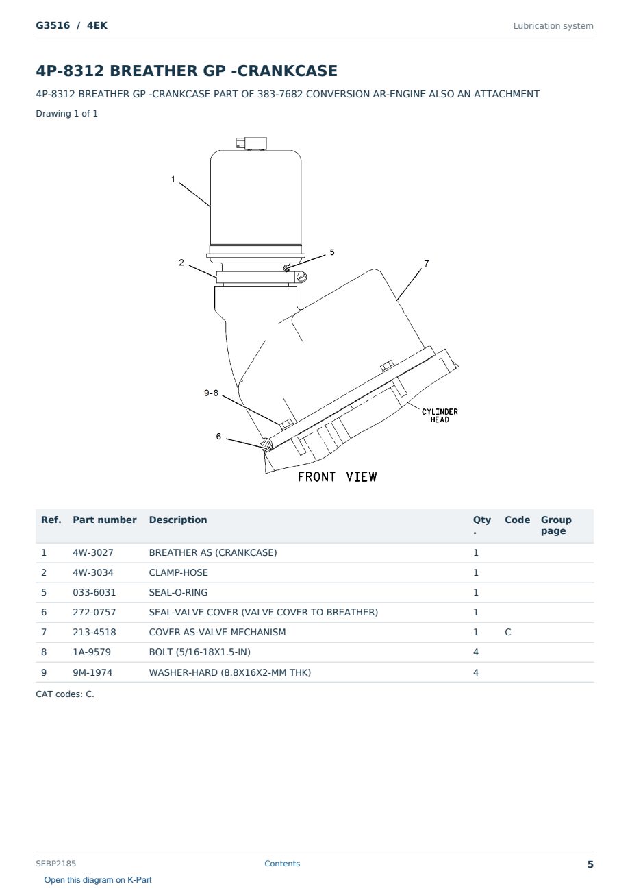 Caterpillar G3516 S/N 4EK Partsbook SEBP2185 (English) - sample page 5 of 10 Caterpillar G3516 S/N 4EK Partsbook SEBP2185 (English) - sample page 5 of 10