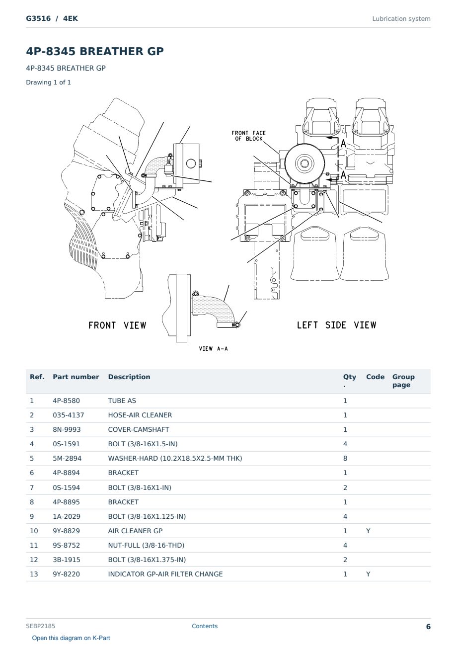 Caterpillar G3516 S/N 4EK Partsbook SEBP2185 (English) - sample page 6 of 10 Caterpillar G3516 S/N 4EK Partsbook SEBP2185 (English) - sample page 6 of 10
