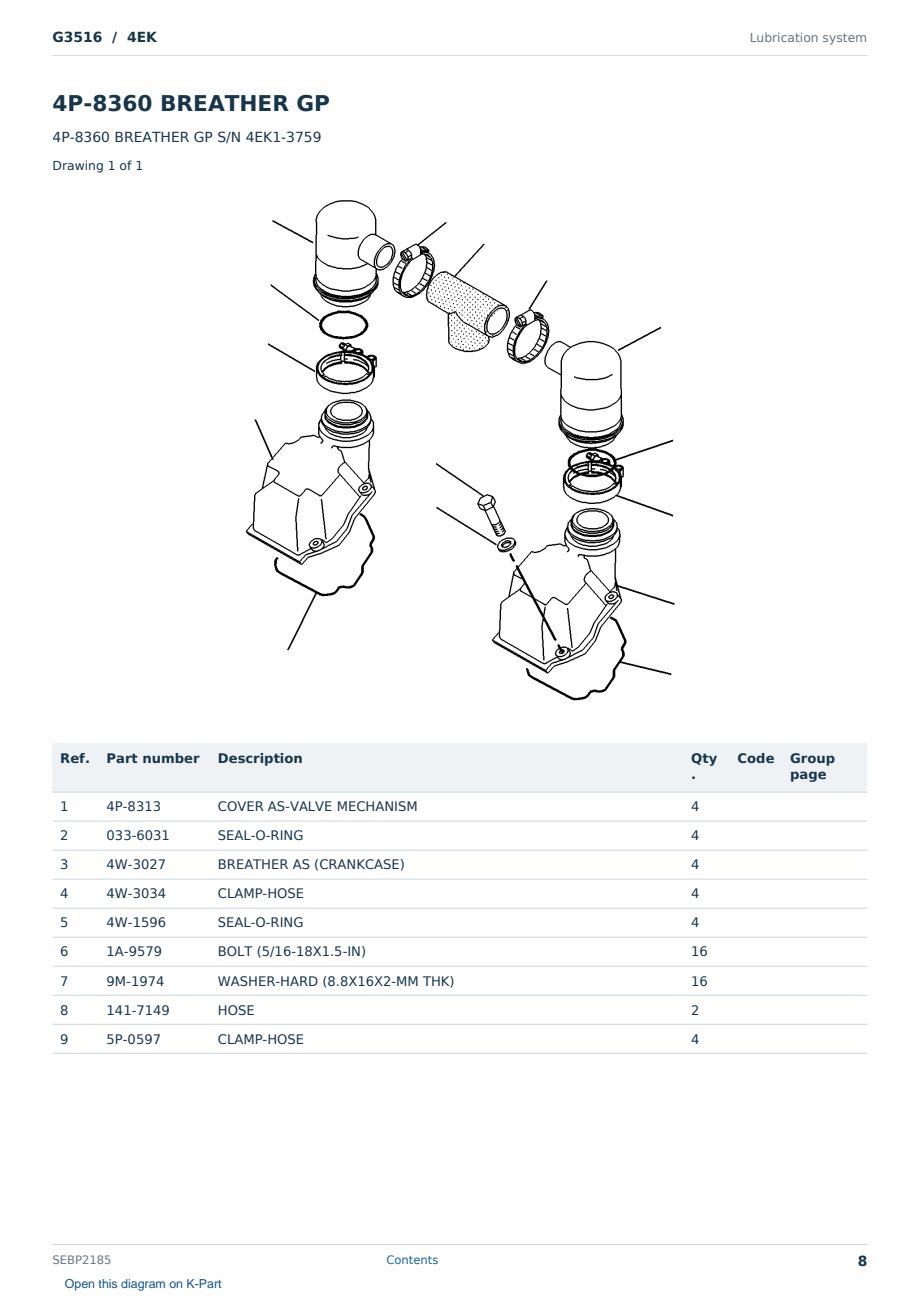 Caterpillar G3516 S/N 4EK Partsbook SEBP2185 (English) - sample page 8 of 10 Caterpillar G3516 S/N 4EK Partsbook SEBP2185 (English) - sample page 8 of 10