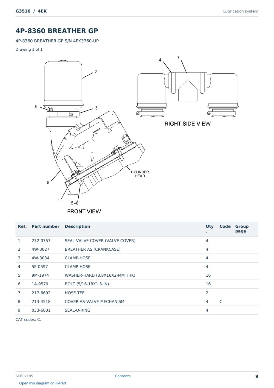 Caterpillar G3516 S/N 4EK Partsbook SEBP2185 (English) - sample page 9 of 10 Caterpillar G3516 S/N 4EK Partsbook SEBP2185 (English) - sample page 9 of 10