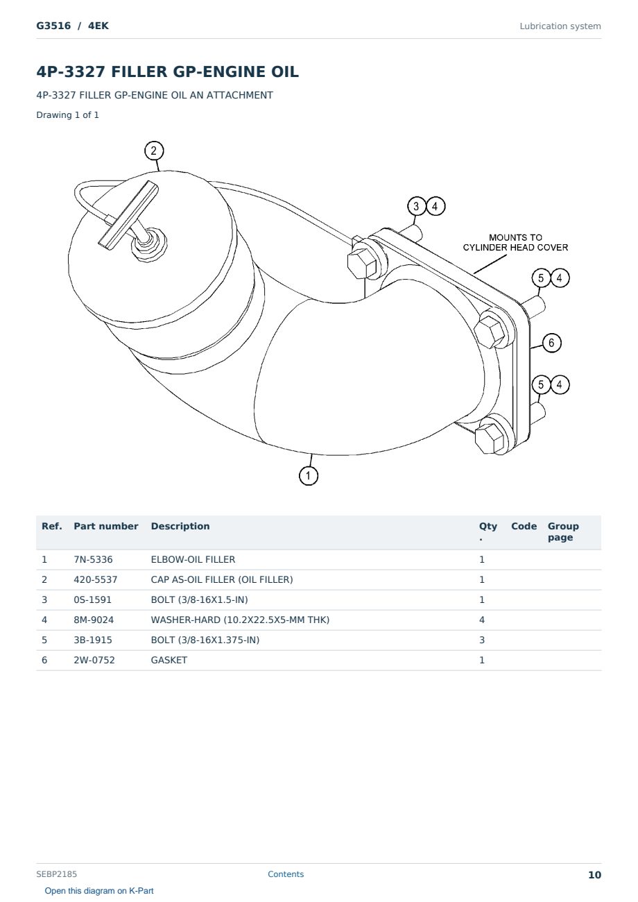 Caterpillar G3516 S/N 4EK Partsbook SEBP2185 (English) - sample page 10 of 10 Caterpillar G3516 S/N 4EK Partsbook SEBP2185 (English) - sample page 10 of 10