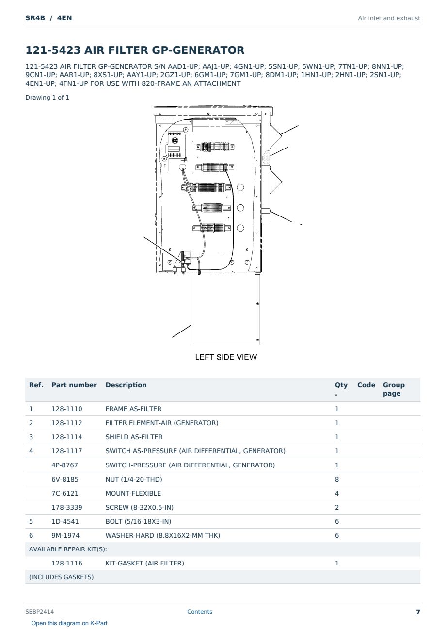 Caterpillar SR4B S/N 4EN Partsbook SEBP2414 (English) - sample page 7 of 10 Caterpillar SR4B S/N 4EN Partsbook SEBP2414 (English) - sample page 7 of 10