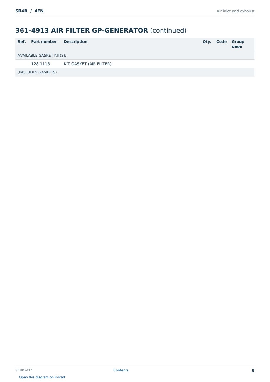 Caterpillar SR4B S/N 4EN Partsbook SEBP2414 (English) - sample page 9 of 10 Caterpillar SR4B S/N 4EN Partsbook SEBP2414 (English) - sample page 9 of 10