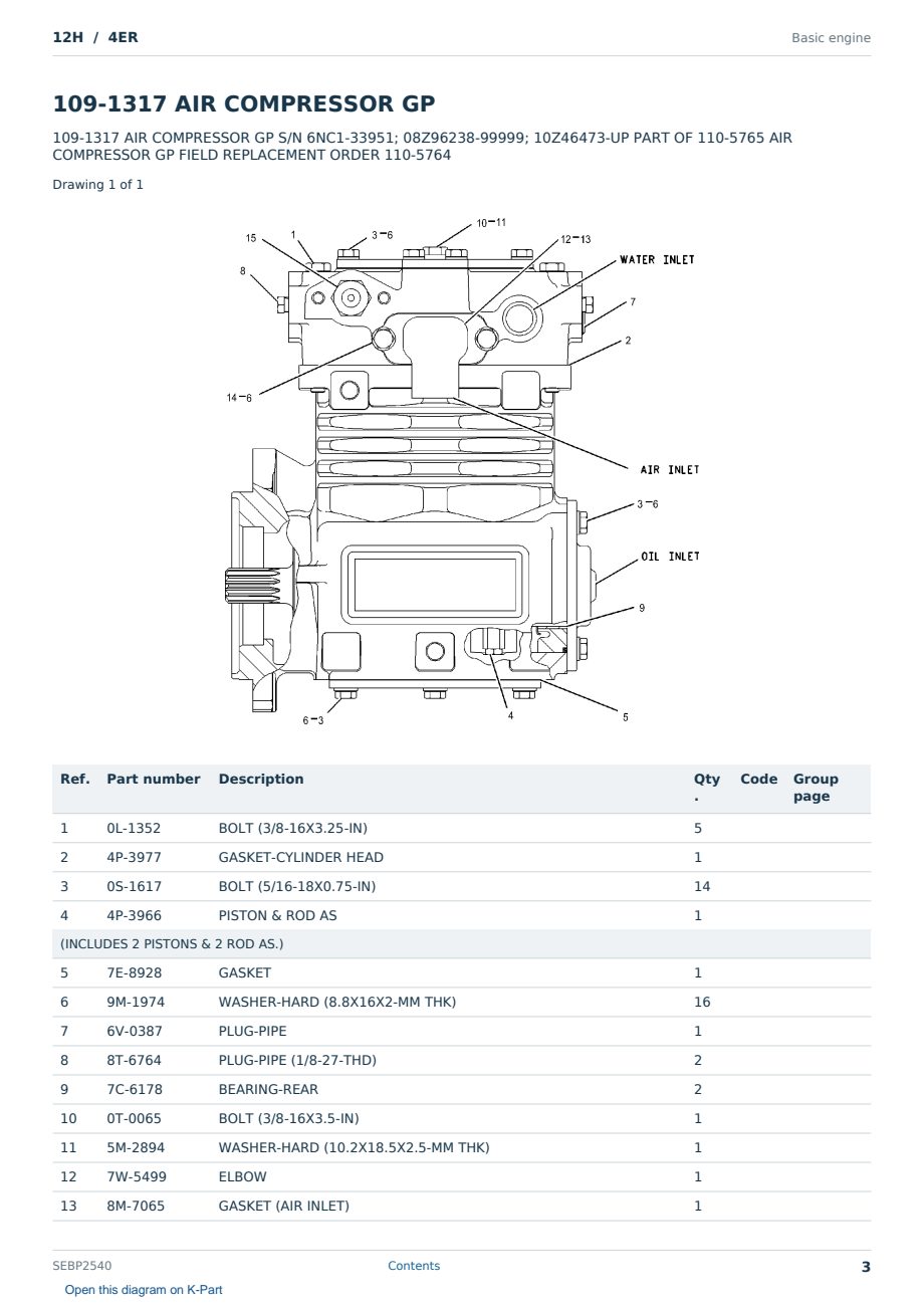 Caterpillar 12H S/N 4ER Partsbook SEBP2540 (English) - sample page 3 of 10 Caterpillar 12H S/N 4ER Partsbook SEBP2540 (English) - sample page 3 of 10