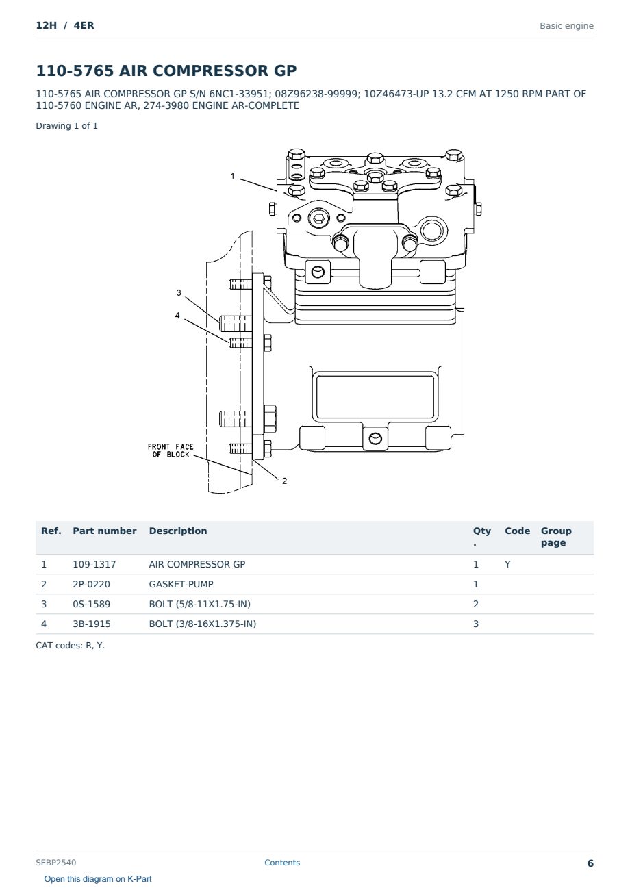 Caterpillar 12H S/N 4ER Partsbook SEBP2540 (English) - sample page 6 of 10 Caterpillar 12H S/N 4ER Partsbook SEBP2540 (English) - sample page 6 of 10