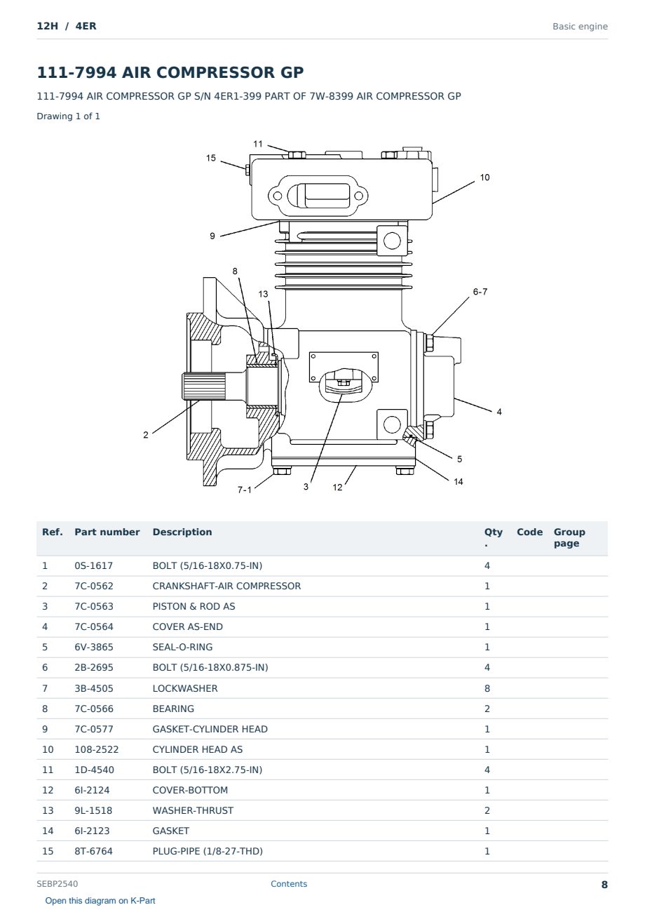 Caterpillar 12H S/N 4ER Partsbook SEBP2540 (English) - sample page 8 of 10 Caterpillar 12H S/N 4ER Partsbook SEBP2540 (English) - sample page 8 of 10