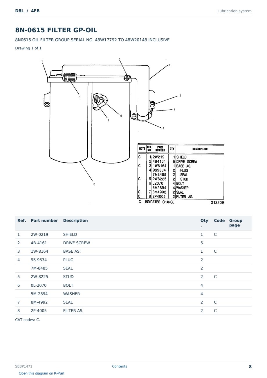 Caterpillar D8L S/N 4FB Partsbook SEBP1471 (English) - sample page 8 of 10 Caterpillar D8L S/N 4FB Partsbook SEBP1471 (English) - sample page 8 of 10