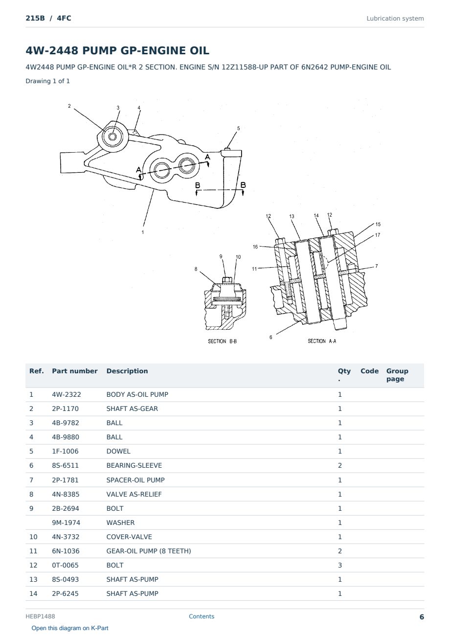 Caterpillar 215B S/N 4FC Partsbook HEBP1488 (English) - sample page 6 of 10 Caterpillar 215B S/N 4FC Partsbook HEBP1488 (English) - sample page 6 of 10