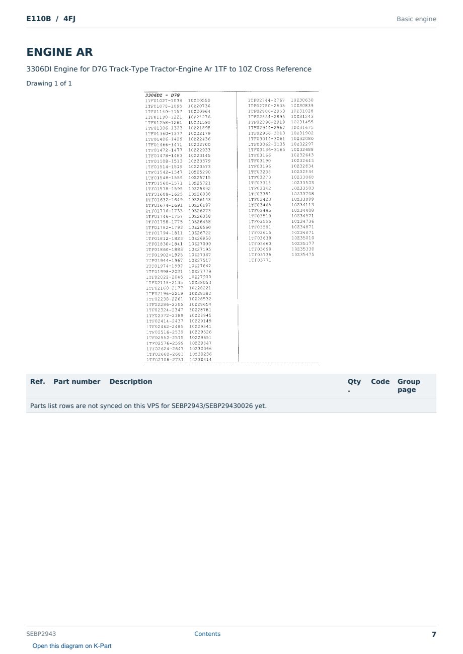 Caterpillar E110B S/N 4FJ Partsbook SEBP2943 (English) - sample page 7 of 10 Caterpillar E110B S/N 4FJ Partsbook SEBP2943 (English) - sample page 7 of 10