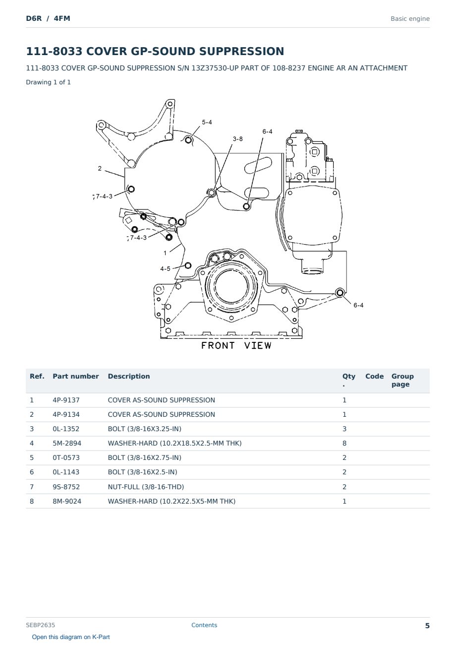Caterpillar D6R S/N 4FM Partsbook SEBP2635 (English) - sample page 5 of 10 Caterpillar D6R S/N 4FM Partsbook SEBP2635 (English) - sample page 5 of 10