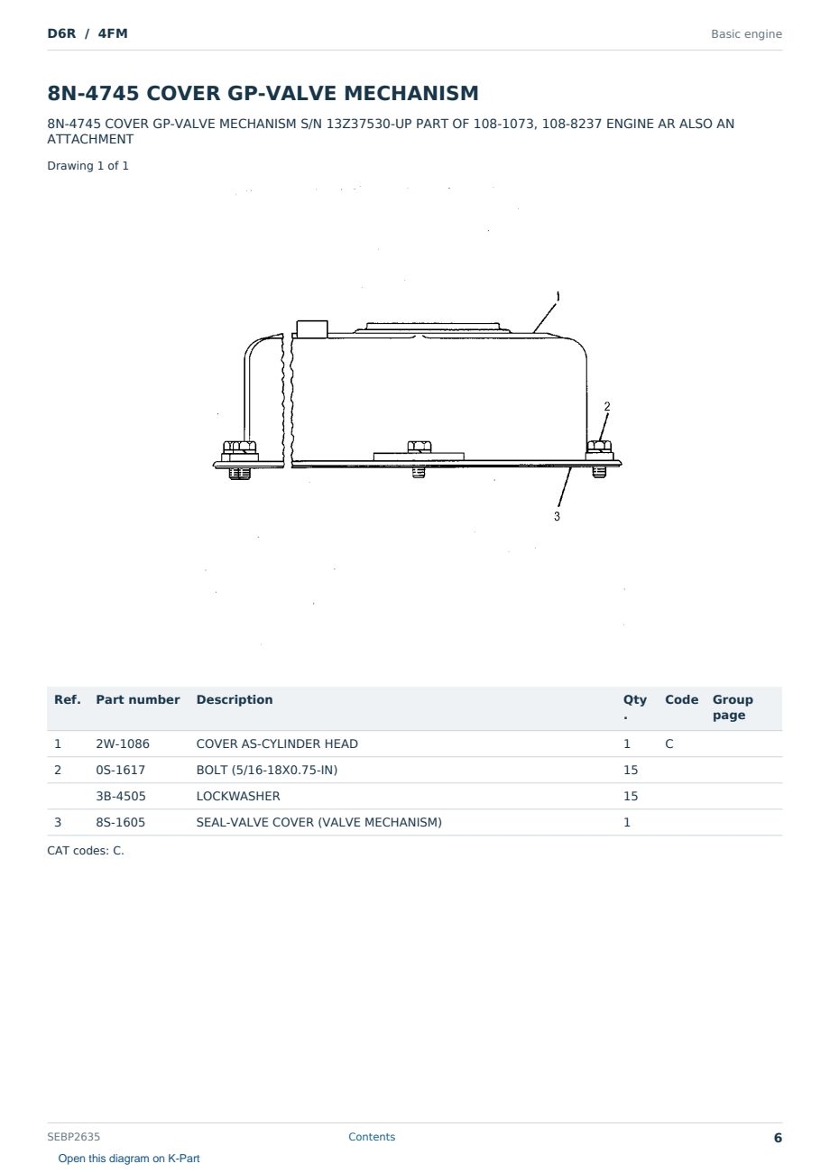 Caterpillar D6R S/N 4FM Partsbook SEBP2635 (English) - sample page 6 of 10 Caterpillar D6R S/N 4FM Partsbook SEBP2635 (English) - sample page 6 of 10
