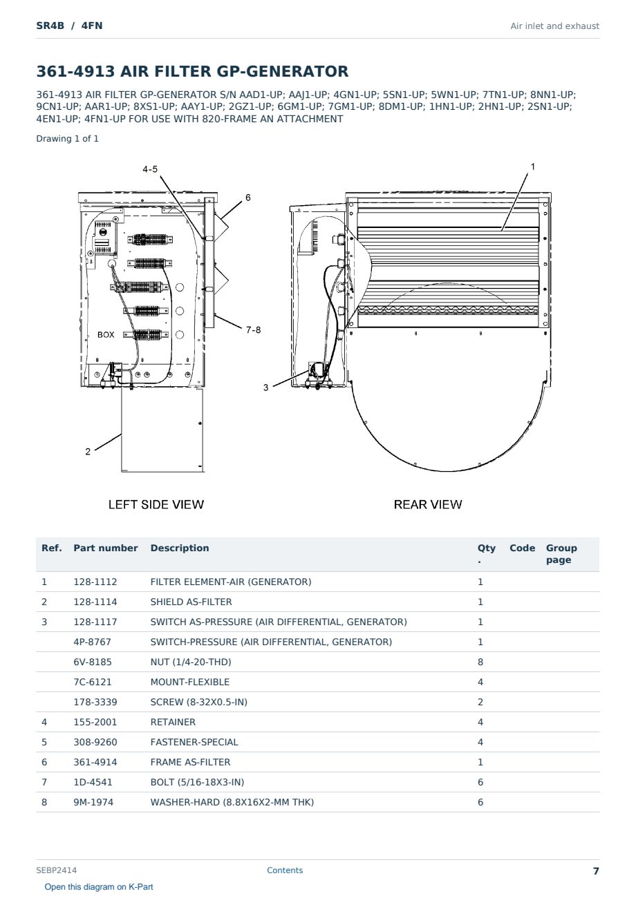 Caterpillar SR4B S/N 4FN Partsbook SEBP2414 (English) - sample page 7 of 10 Caterpillar SR4B S/N 4FN Partsbook SEBP2414 (English) - sample page 7 of 10