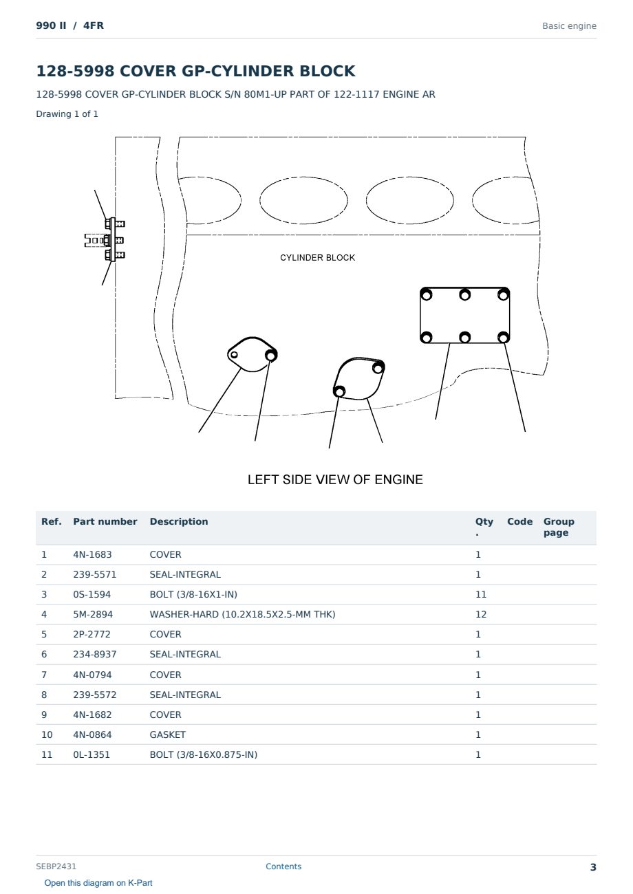 Caterpillar 990 II S/N 4FR Partsbook SEBP2431 (English) - sample page 3 of 10 Caterpillar 990 II S/N 4FR Partsbook SEBP2431 (English) - sample page 3 of 10