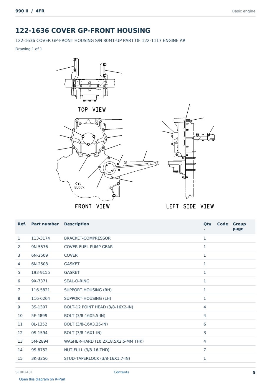 Caterpillar 990 II S/N 4FR Partsbook SEBP2431 (English) - sample page 5 of 10 Caterpillar 990 II S/N 4FR Partsbook SEBP2431 (English) - sample page 5 of 10