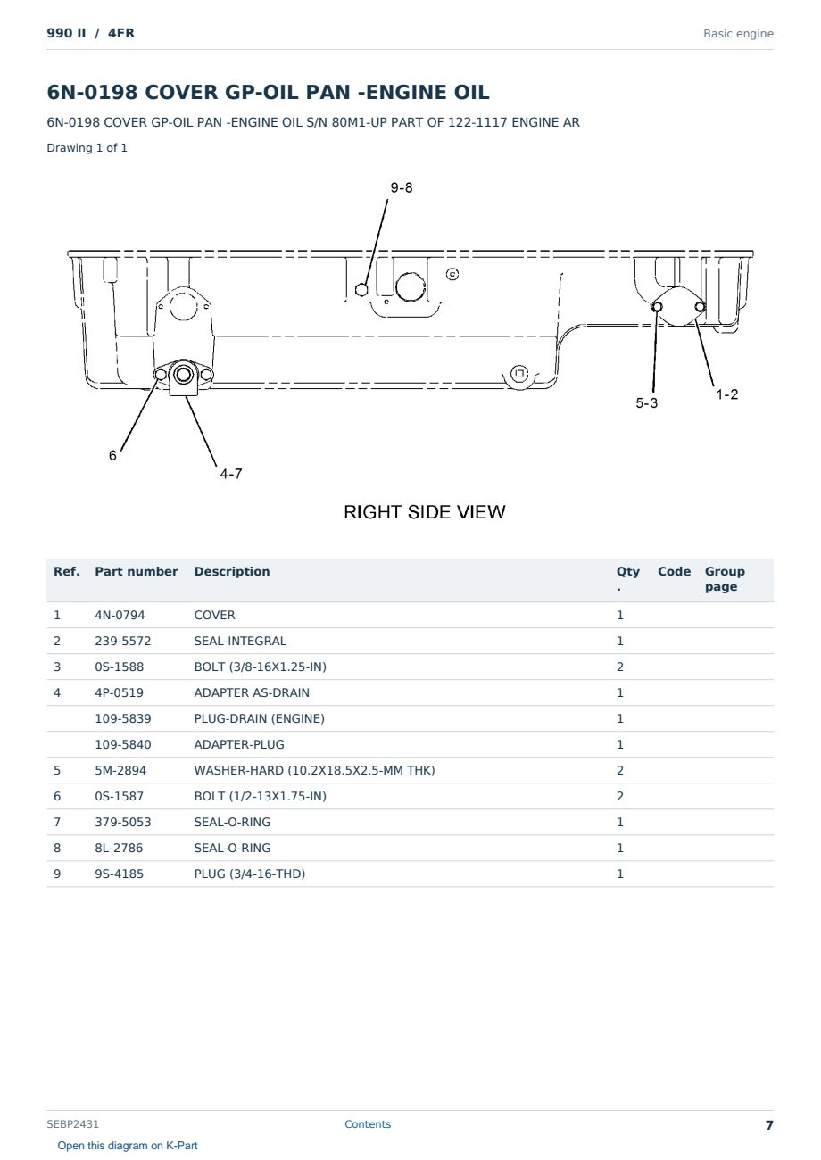 Caterpillar 990 II S/N 4FR Partsbook SEBP2431 (English) - sample page 7 of 10 Caterpillar 990 II S/N 4FR Partsbook SEBP2431 (English) - sample page 7 of 10