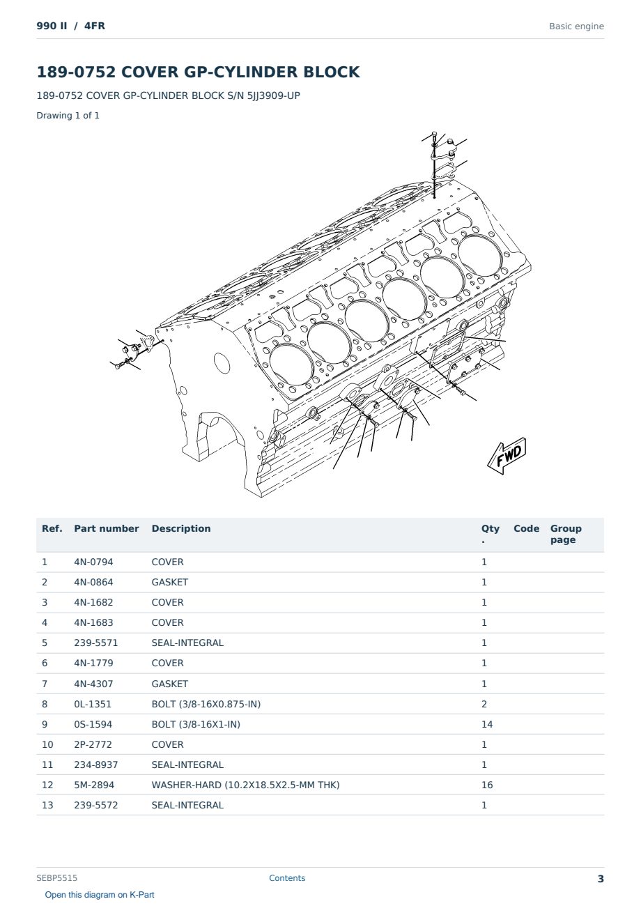 Caterpillar 990 II S/N 4FR Partsbook SEBP5515 (English) - sample page 3 of 10 Caterpillar 990 II S/N 4FR Partsbook SEBP5515 (English) - sample page 3 of 10