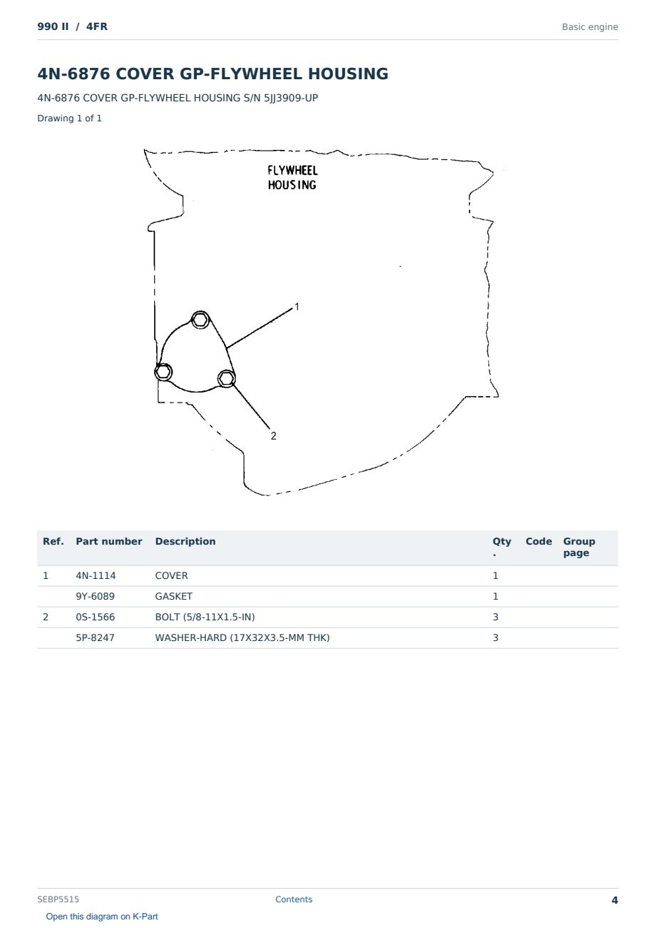 Caterpillar 990 II S/N 4FR Partsbook SEBP5515 (English) - sample page 4 of 10 Caterpillar 990 II S/N 4FR Partsbook SEBP5515 (English) - sample page 4 of 10