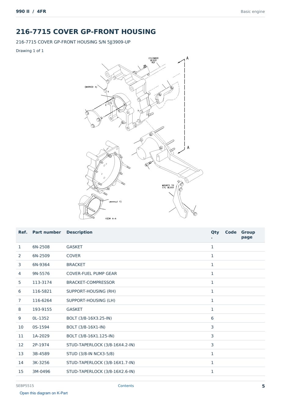 Caterpillar 990 II S/N 4FR Partsbook SEBP5515 (English) - sample page 5 of 10 Caterpillar 990 II S/N 4FR Partsbook SEBP5515 (English) - sample page 5 of 10