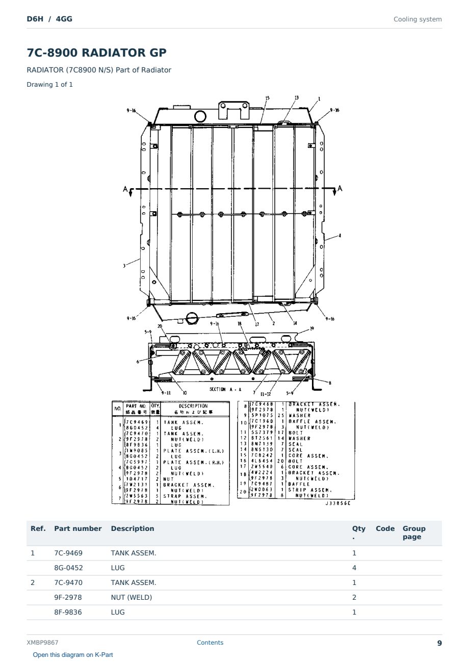 Caterpillar D6H S/N 4GG Partsbook XMBP9867 (English) - sample page 9 of 10 Caterpillar D6H S/N 4GG Partsbook XMBP9867 (English) - sample page 9 of 10