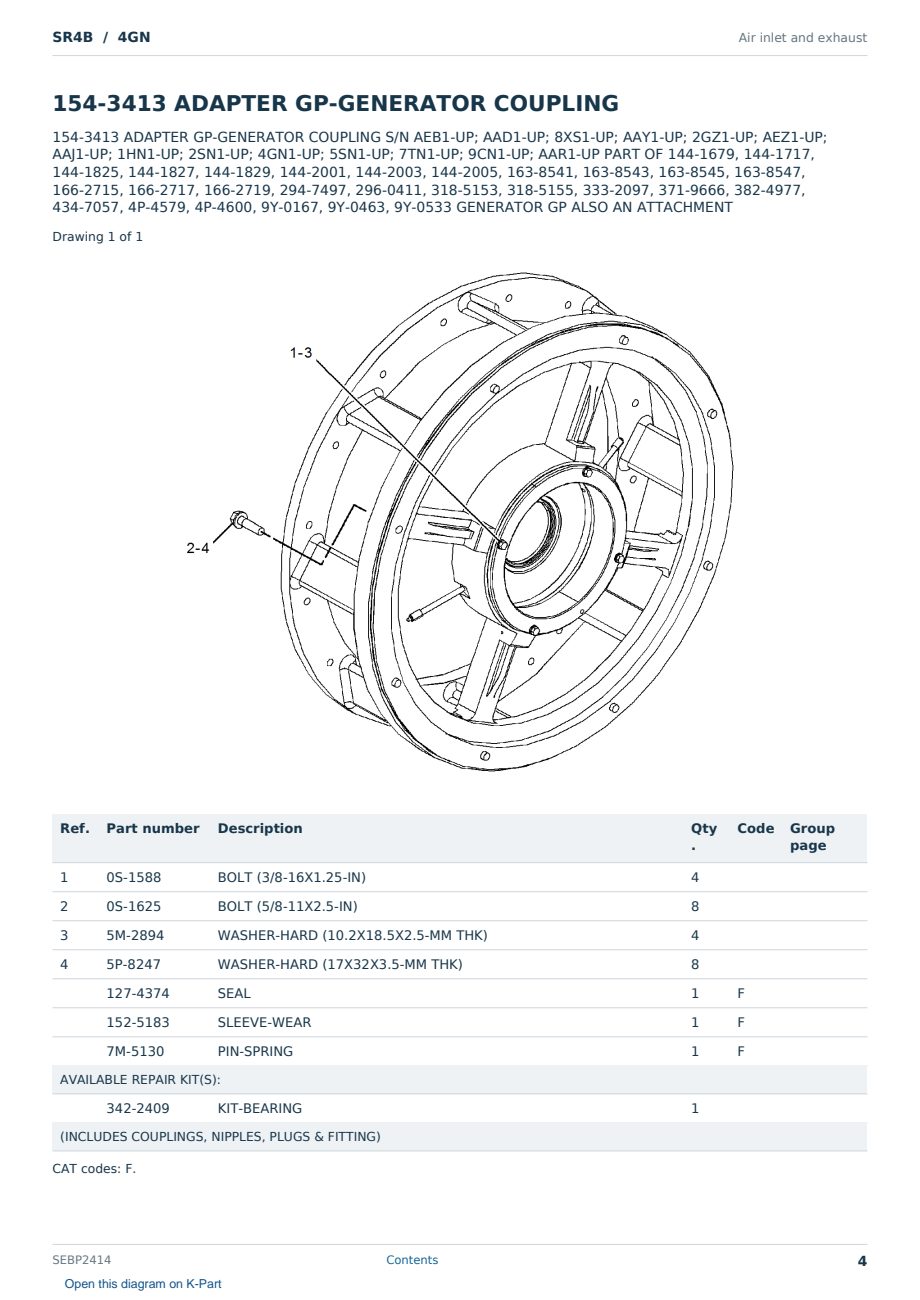 Caterpillar SR4B S/N 4GN Partsbook SEBP2414 (English) - sample page 4 of 10 Caterpillar SR4B S/N 4GN Partsbook SEBP2414 (English) - sample page 4 of 10