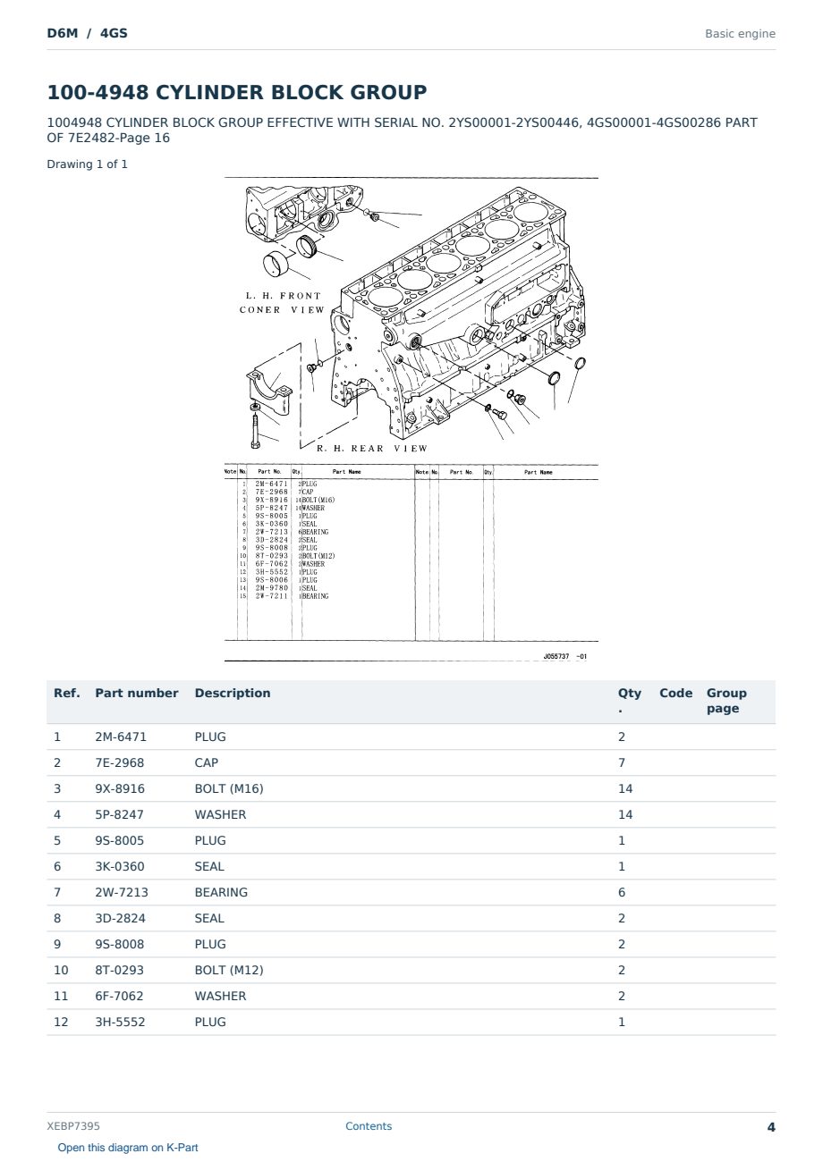 Caterpillar D6M S/N 4GS Partsbook XEBP7395 (English) - sample page 4 of 10 Caterpillar D6M S/N 4GS Partsbook XEBP7395 (English) - sample page 4 of 10