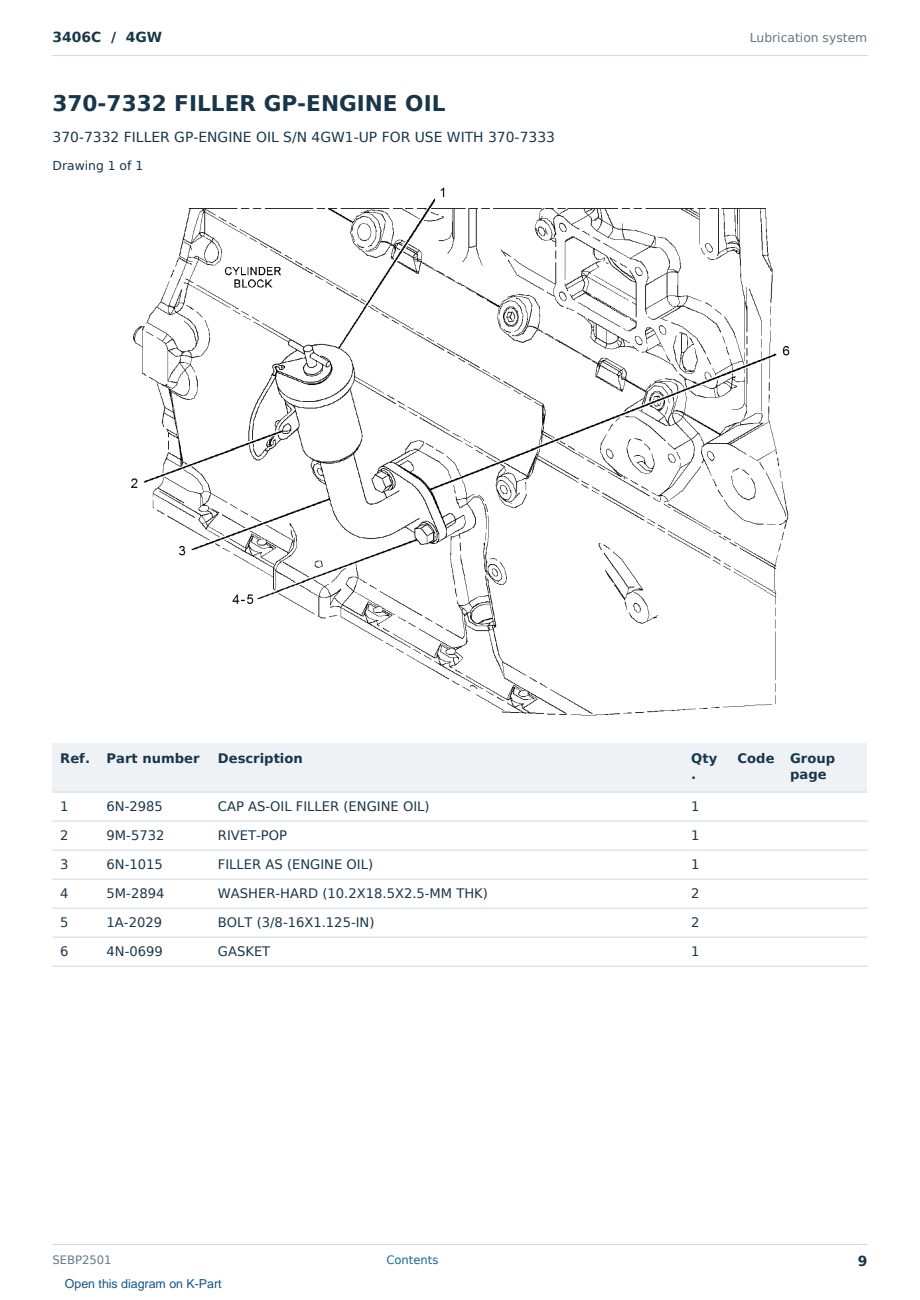 Caterpillar 3406C S/N 4GW Partsbook SEBP2501 (English) - sample page 9 of 10 Caterpillar 3406C S/N 4GW Partsbook SEBP2501 (English) - sample page 9 of 10