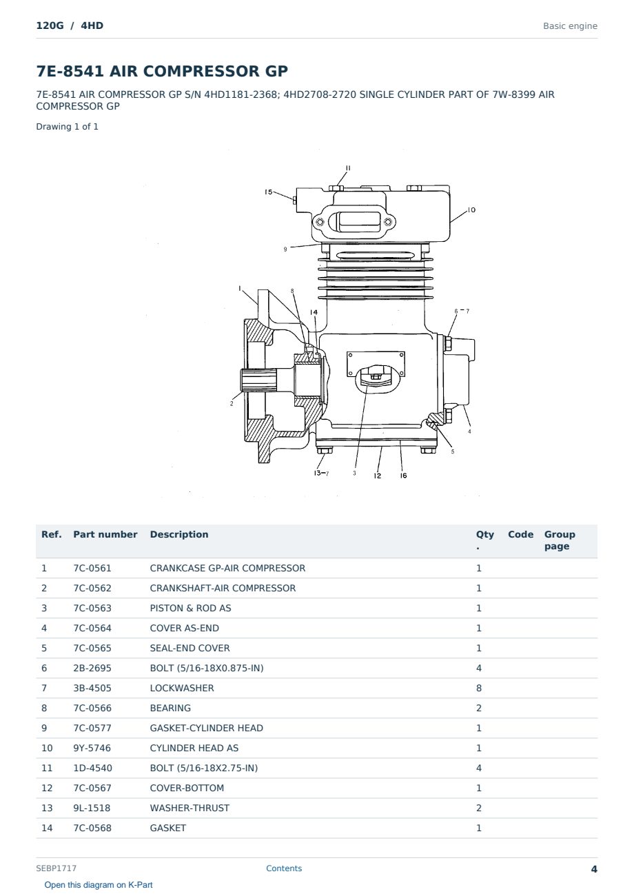 Caterpillar 120G S/N 4HD Partsbook SEBP1717 (English) - sample page 4 of 10 Caterpillar 120G S/N 4HD Partsbook SEBP1717 (English) - sample page 4 of 10