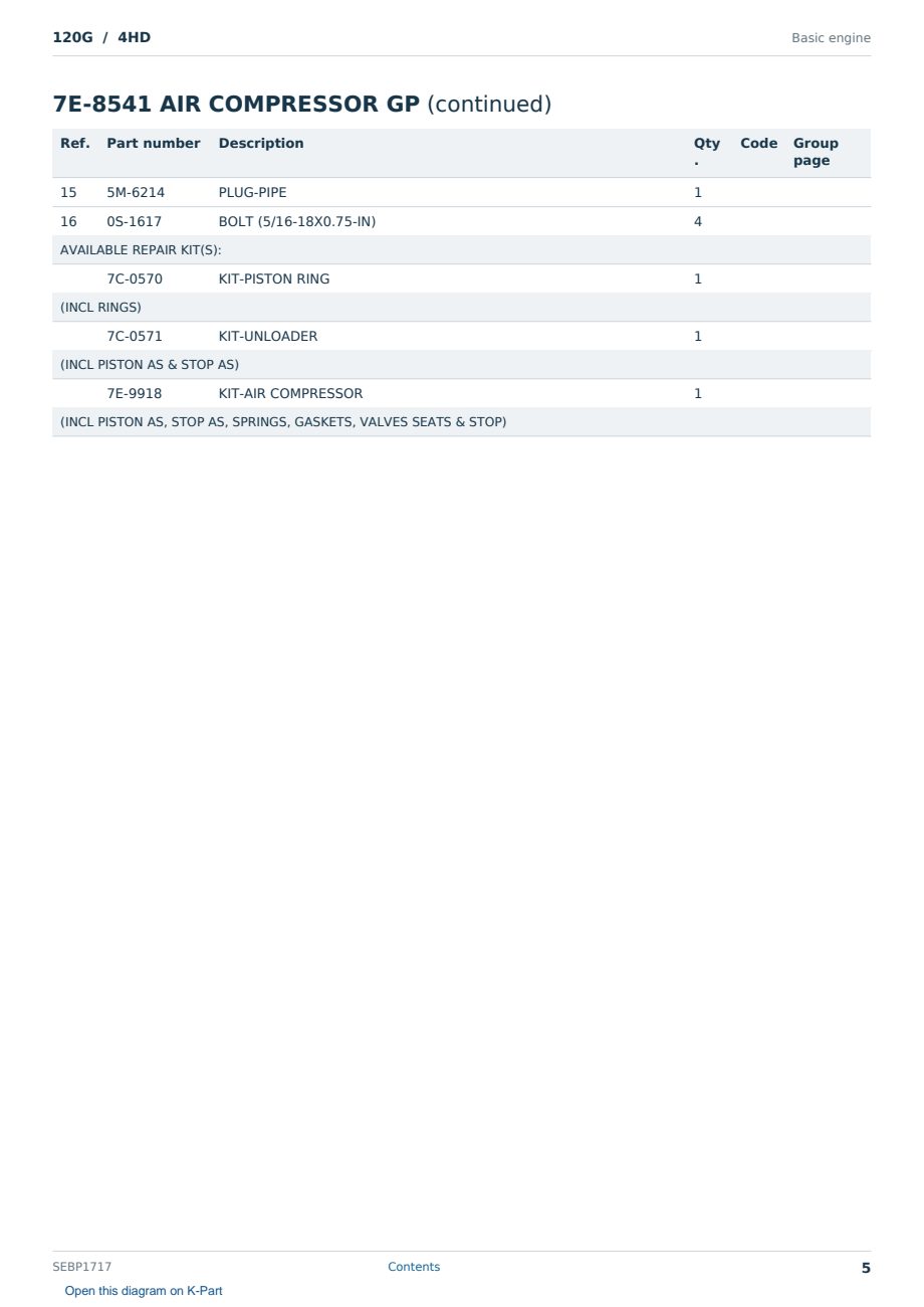 Caterpillar 120G S/N 4HD Partsbook SEBP1717 (English) - sample page 5 of 10 Caterpillar 120G S/N 4HD Partsbook SEBP1717 (English) - sample page 5 of 10