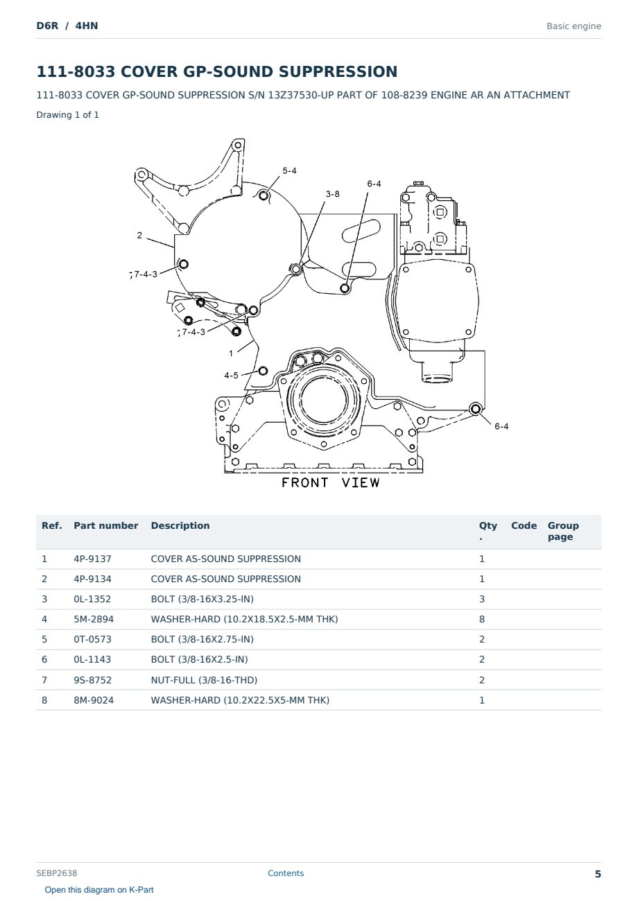 Caterpillar D6R S/N 4HN Partsbook SEBP2638 (English) - sample page 5 of 10 Caterpillar D6R S/N 4HN Partsbook SEBP2638 (English) - sample page 5 of 10