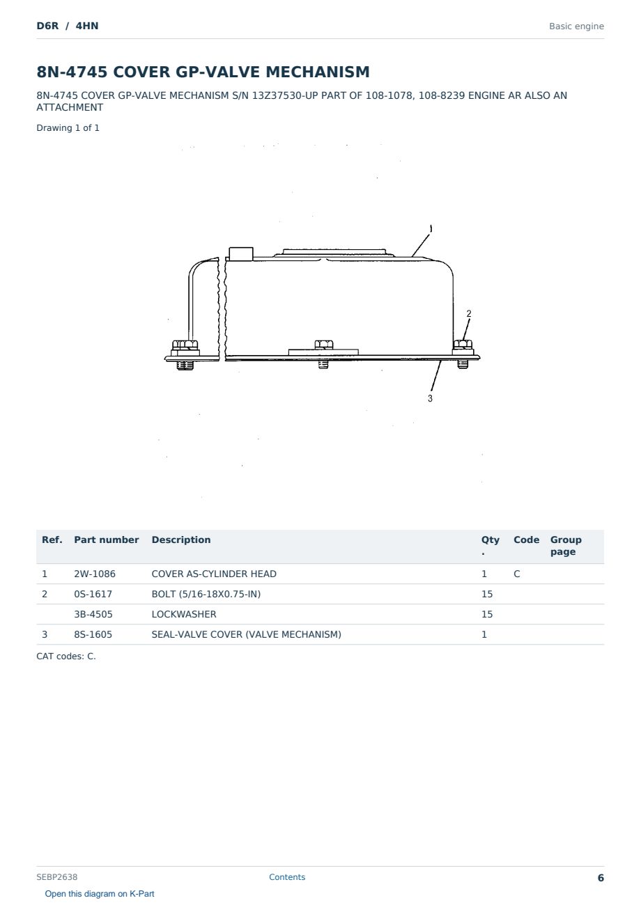 Caterpillar D6R S/N 4HN Partsbook SEBP2638 (English) - sample page 6 of 10 Caterpillar D6R S/N 4HN Partsbook SEBP2638 (English) - sample page 6 of 10