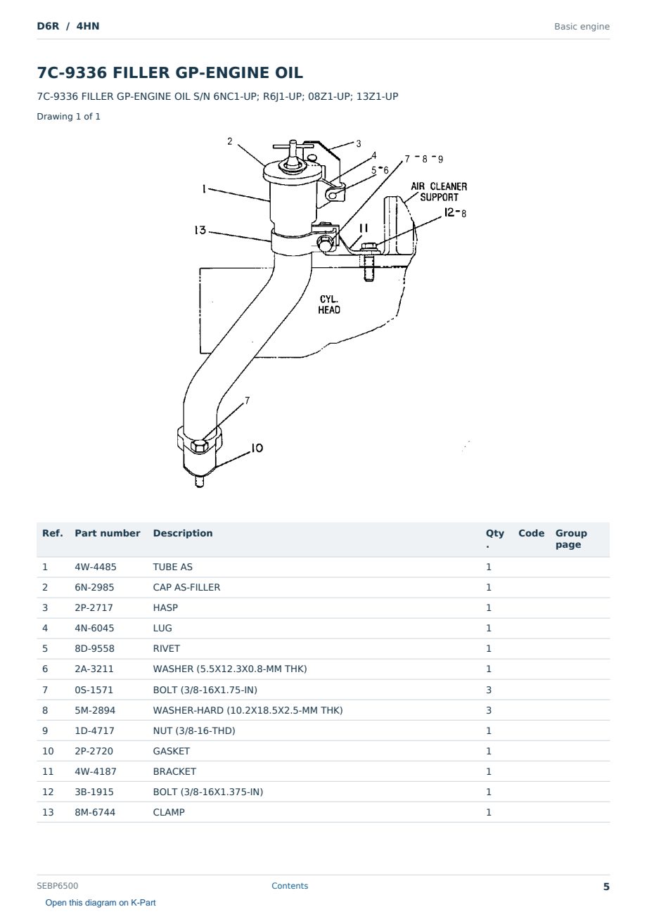 Caterpillar D6R S/N 4HN Partsbook SEBP6500 (English) - sample page 5 of 10 Caterpillar D6R S/N 4HN Partsbook SEBP6500 (English) - sample page 5 of 10