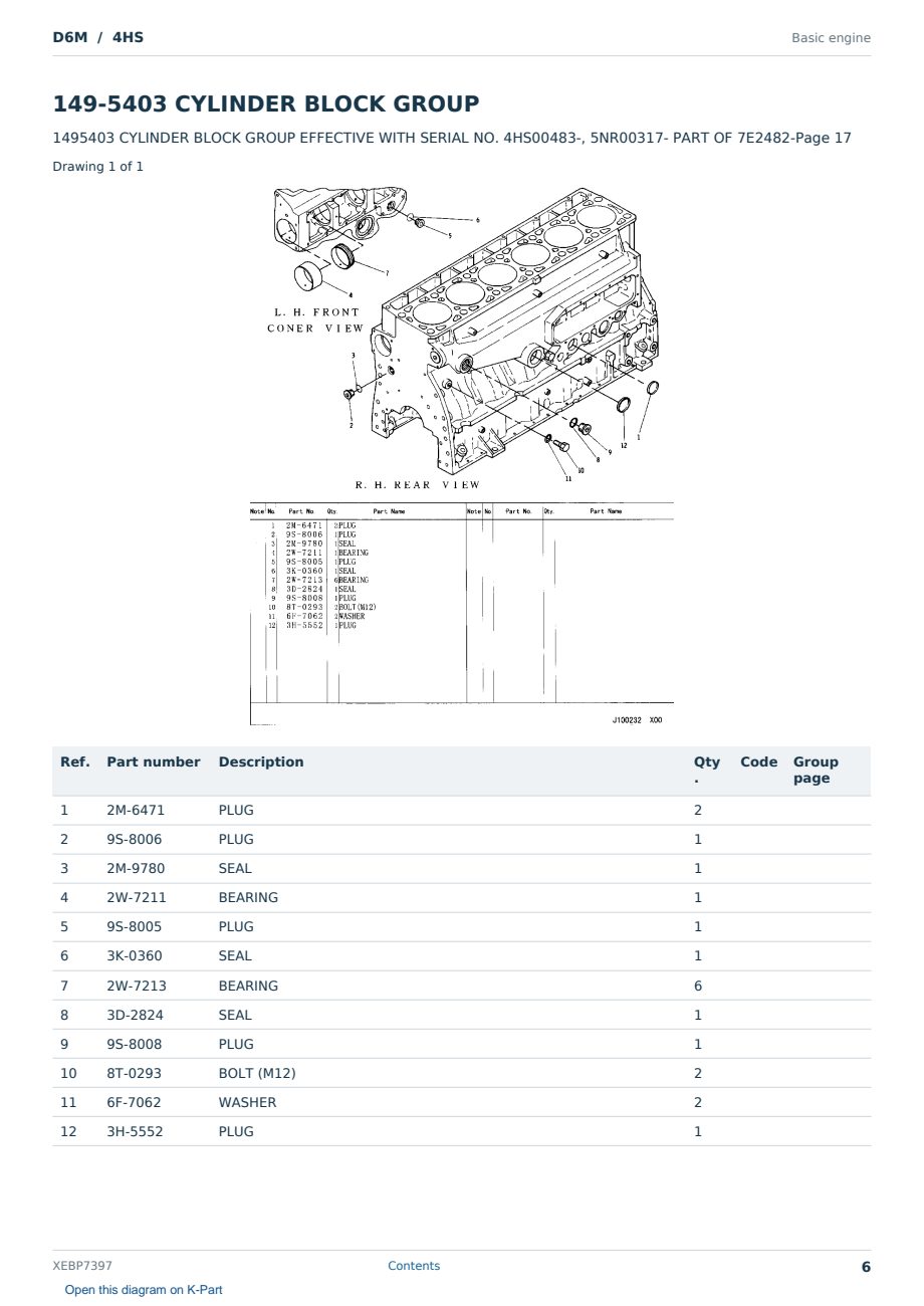 Caterpillar D6M S/N 4HS Partsbook XEBP7397 (English) - sample page 6 of 10 Caterpillar D6M S/N 4HS Partsbook XEBP7397 (English) - sample page 6 of 10