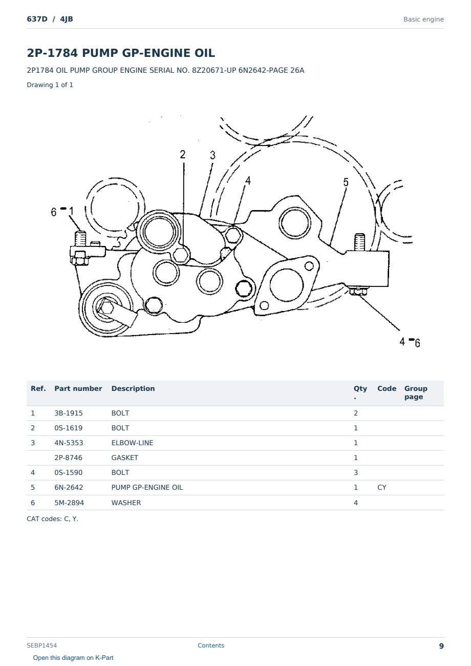 Caterpillar 637D S/N 4JB Partsbook SEBP1454 (English) - sample page 9 of 10 Caterpillar 637D S/N 4JB Partsbook SEBP1454 (English) - sample page 9 of 10