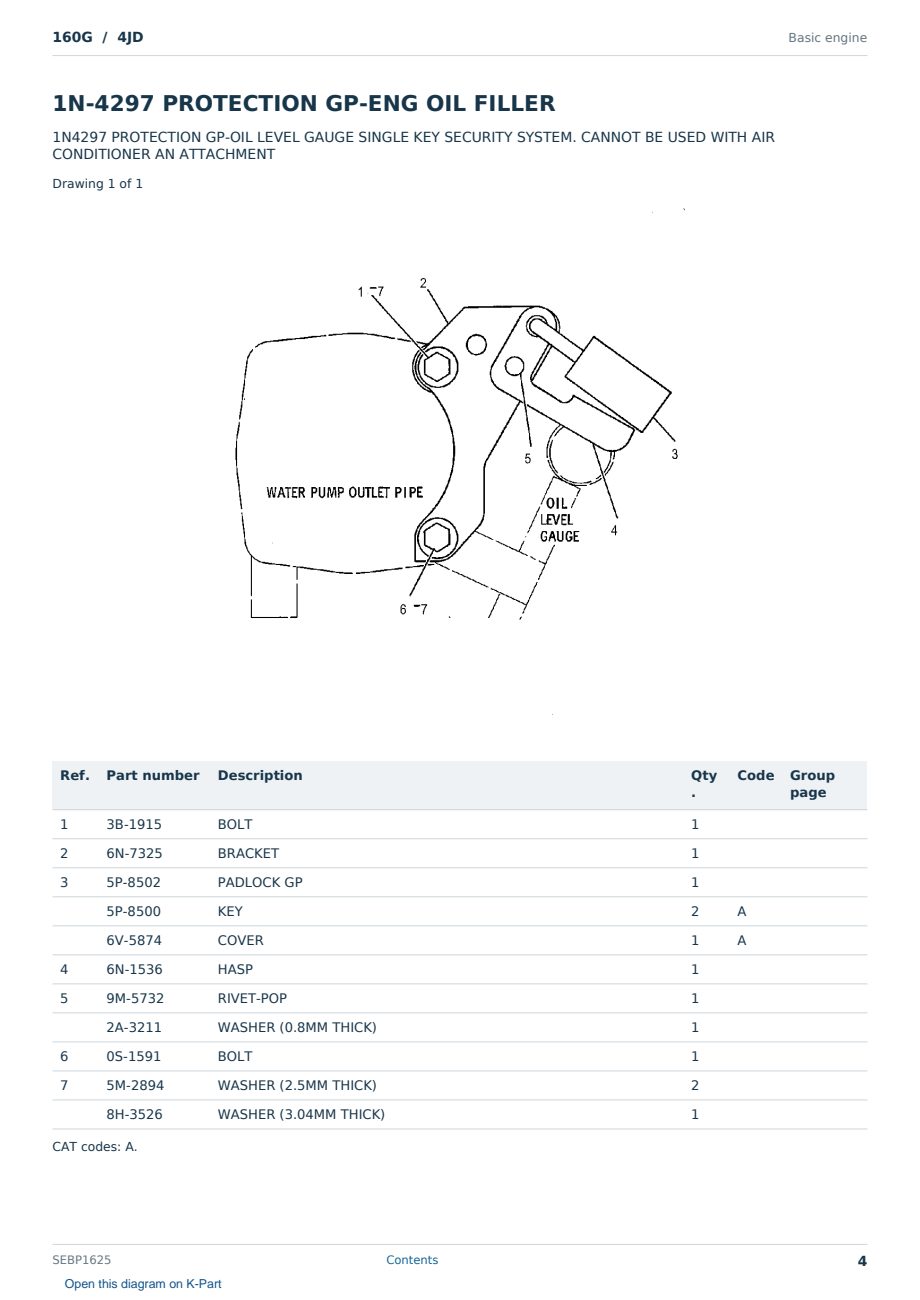 Caterpillar 160G S/N 4JD Partsbook SEBP1625 (English) - sample page 4 of 10 Caterpillar 160G S/N 4JD Partsbook SEBP1625 (English) - sample page 4 of 10