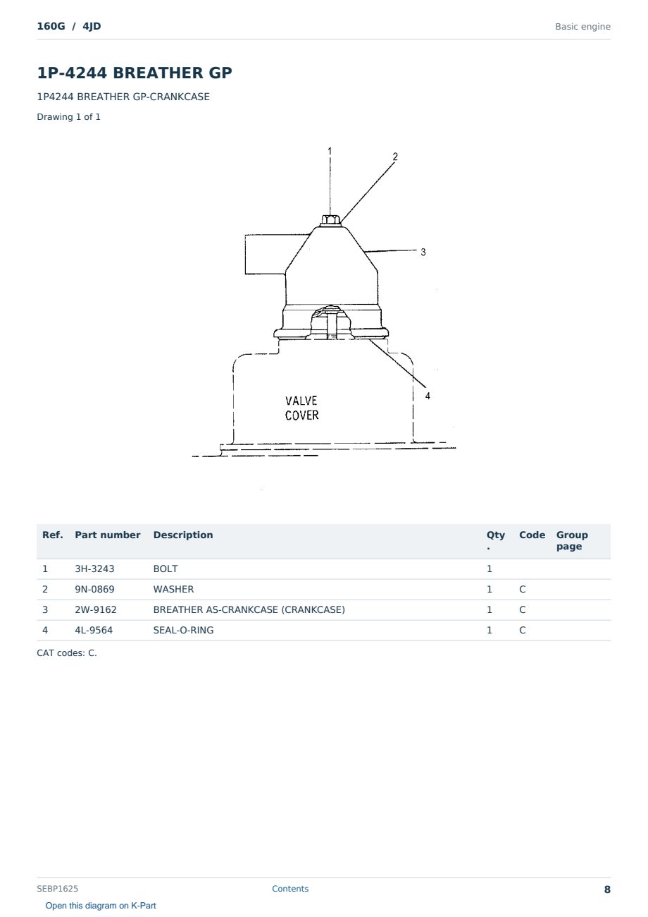 Caterpillar 160G S/N 4JD Partsbook SEBP1625 (English) - sample page 8 of 10 Caterpillar 160G S/N 4JD Partsbook SEBP1625 (English) - sample page 8 of 10
