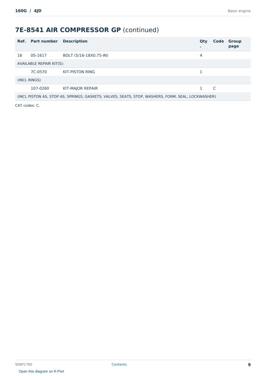 Caterpillar 160G S/N 4JD Partsbook SEBP1760 (English) - sample page 9 of 10 Caterpillar 160G S/N 4JD Partsbook SEBP1760 (English) - sample page 9 of 10