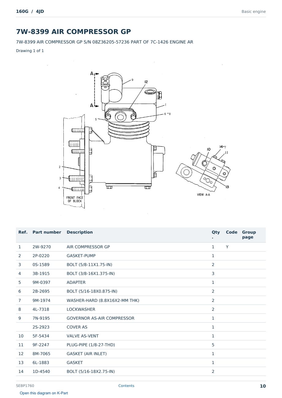 Caterpillar 160G S/N 4JD Partsbook SEBP1760 (English) - sample page 10 of 10 Caterpillar 160G S/N 4JD Partsbook SEBP1760 (English) - sample page 10 of 10