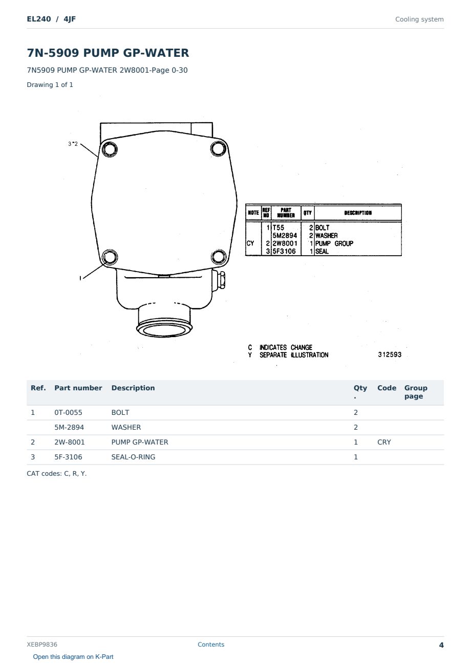 Caterpillar EL240 S/N 4JF Partsbook XEBP9836 (English) - sample page 4 of 10 Caterpillar EL240 S/N 4JF Partsbook XEBP9836 (English) - sample page 4 of 10
