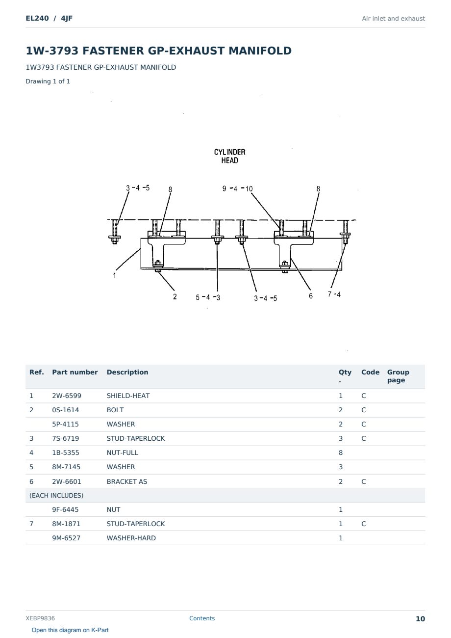 Caterpillar EL240 S/N 4JF Partsbook XEBP9836 (English) - sample page 10 of 10 Caterpillar EL240 S/N 4JF Partsbook XEBP9836 (English) - sample page 10 of 10