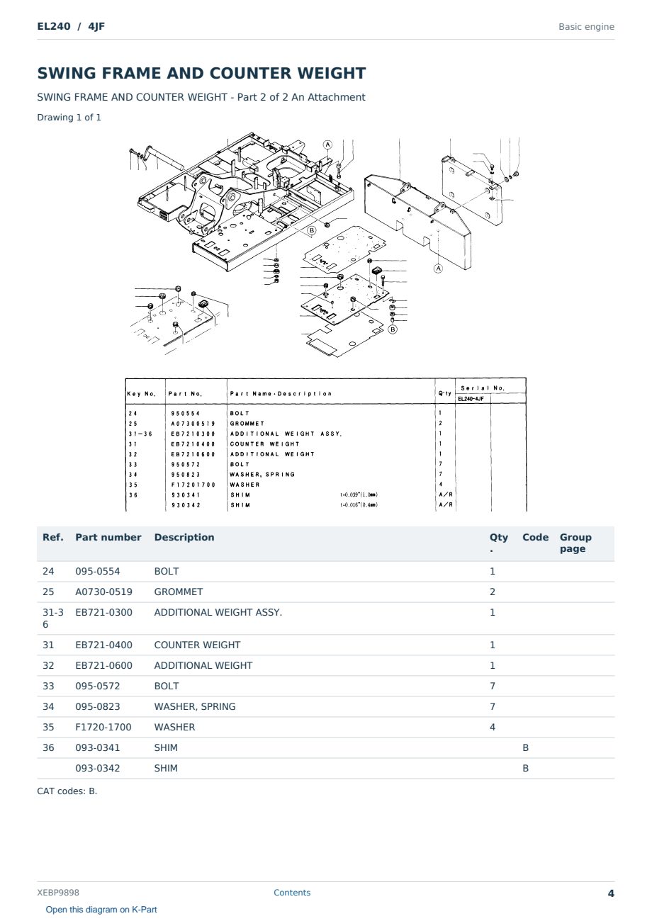 Caterpillar EL240 S/N 4JF Partsbook XEBP9898 (English) - sample page 4 of 10 Caterpillar EL240 S/N 4JF Partsbook XEBP9898 (English) - sample page 4 of 10