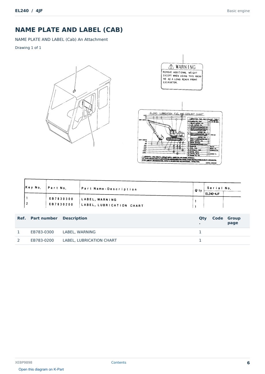 Caterpillar EL240 S/N 4JF Partsbook XEBP9898 (English) - sample page 6 of 10 Caterpillar EL240 S/N 4JF Partsbook XEBP9898 (English) - sample page 6 of 10