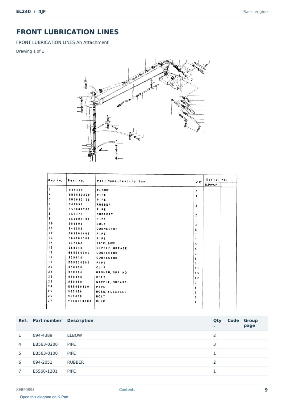 Caterpillar EL240 S/N 4JF Partsbook XEBP9898 (English) - sample page 9 of 10 Caterpillar EL240 S/N 4JF Partsbook XEBP9898 (English) - sample page 9 of 10