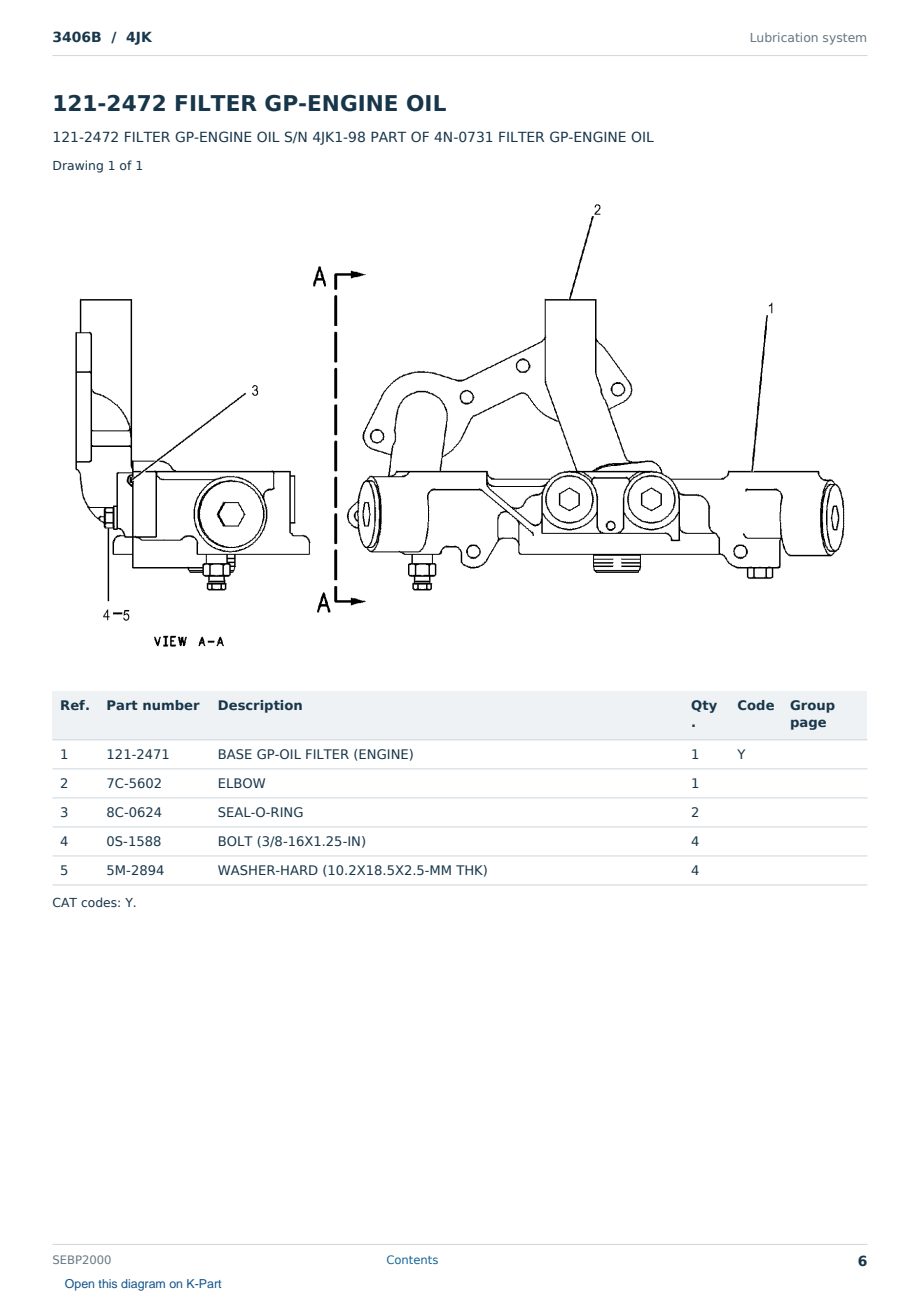 Caterpillar 3406B S/N 4JK Partsbook SEBP2000 (English) - sample page 6 of 10 Caterpillar 3406B S/N 4JK Partsbook SEBP2000 (English) - sample page 6 of 10