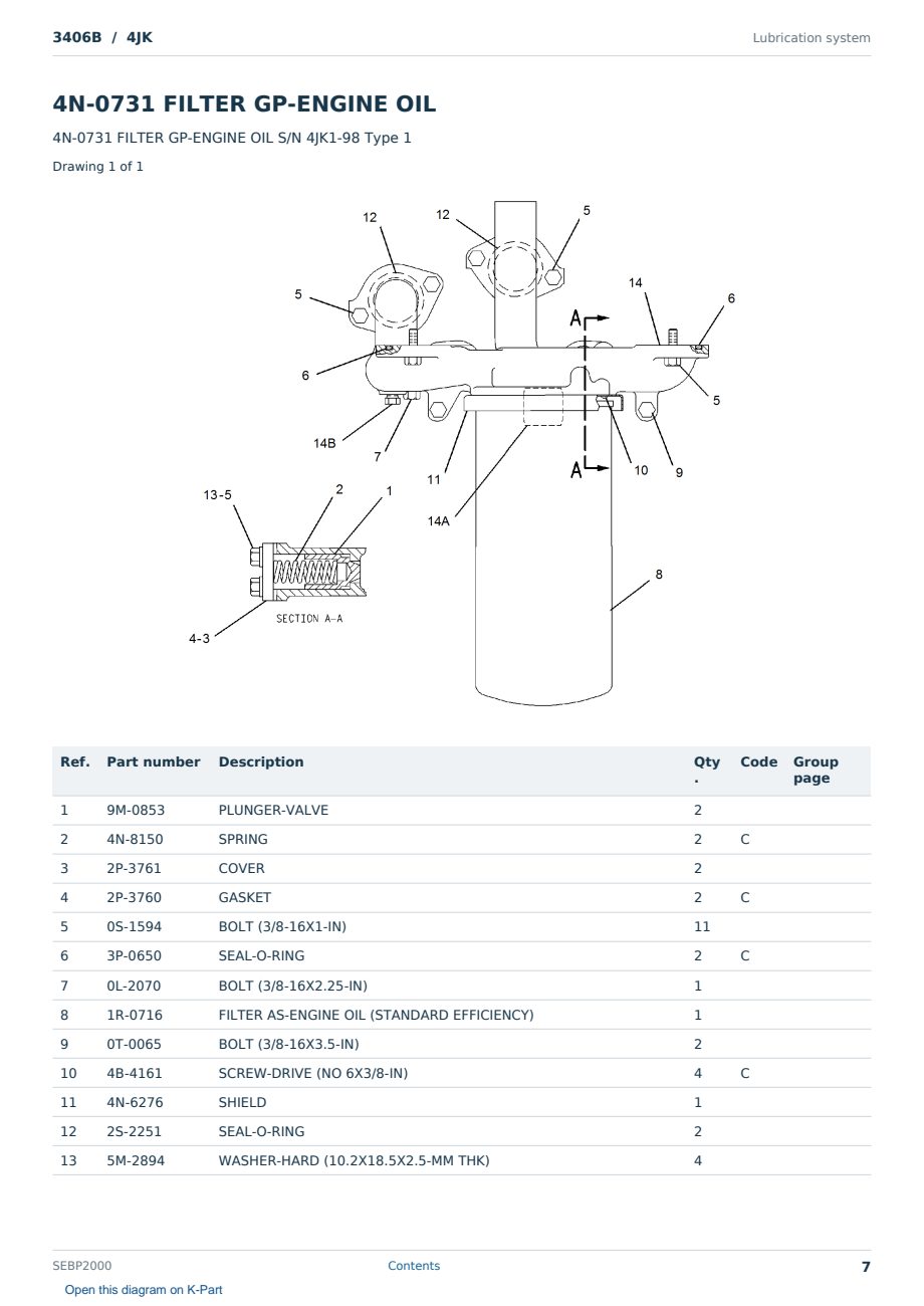 Caterpillar 3406B S/N 4JK Partsbook SEBP2000 (English) - sample page 7 of 10 Caterpillar 3406B S/N 4JK Partsbook SEBP2000 (English) - sample page 7 of 10